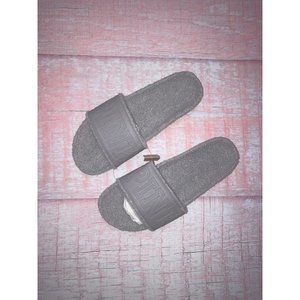 Victoria’s Secret PINK Grey Slides w/ Sherpa Lining, Strap w/Embossed Block Logo